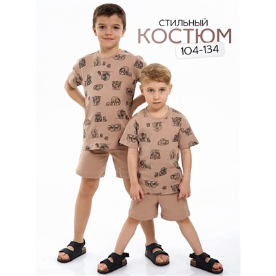 Детская пижама с шортами "Семья" / Коричневый