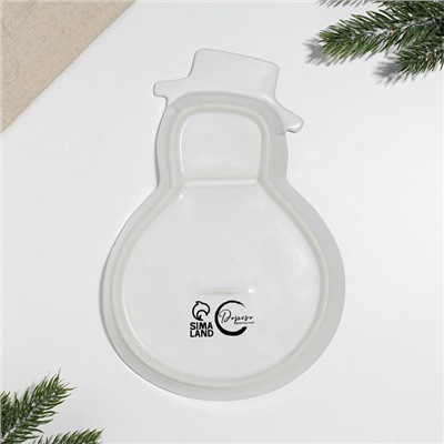 Менажница керамическая «Снеговики», 14×20×3 см, цвет белый