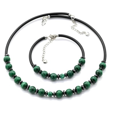 Браслет чокер с малахитом шарик 8мм, 42см, 18см
