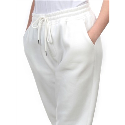 M055 WHITE Брюки спортивные женские на флисе (100% хлопок) 7986