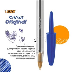 Набор шариковых ручек BIC. Cristal Original, 10 штук, синий стержень, узел 1.0 мм, прозрачный корпус