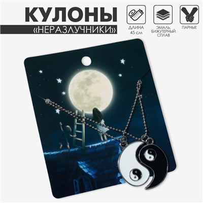 Кулоны парные «Инь ян капли», 45 см, цвет чёрный/белый в серебре