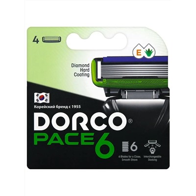 1 DORCO  PACE 6 GREEN  4 кассеты  с шестью  лезвиями