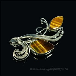 Брошь тигровый глаз 57*31мм.