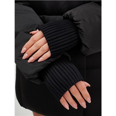 Куртка зимняя женская с мехом и капюшоном тренд черного цвета 7658Ch