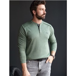 Джемпер хенли из полотна пике с меланжевым плетением с эластаном