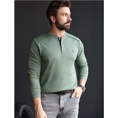 Джемпер хенли из полотна пике с меланжевым плетением с эластаном