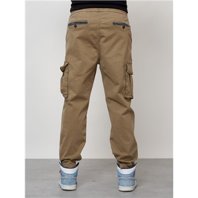 Джинсы карго мужские с накладными карманами бежевого цвета 2424B