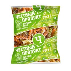 Честный Продукт Макароны СПИРАЛЬКИ с томатом и шпинатом гр.В в/с 900гр