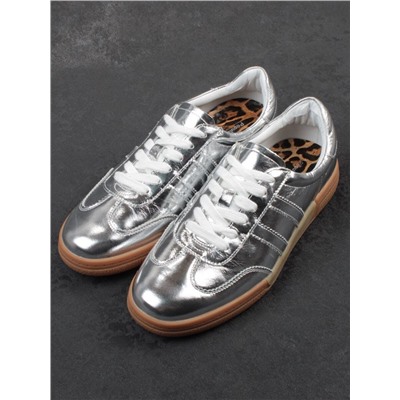 03-B6C-7C GREY/SILVER Кеды женские (натуральная кожа)