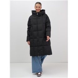 Пальто зимнее утепленное с капюшоном женское черного цвета 7741Ch