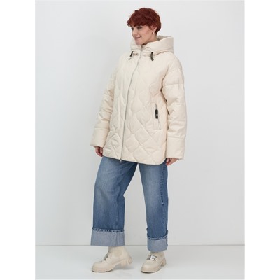 Куртка женская демисезонная с капюшоном бежевого цвета 1140B