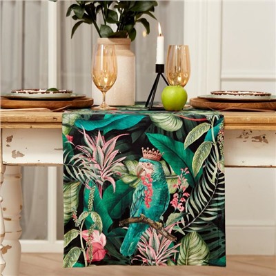 Дорожка на стол Этель Tropical parrots 40×146 см, 100% хлопок, саржа 190 г/м², зелёная/чёрная