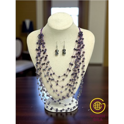 Комплект бижутерии "Хрустальная россыпь" , цвет фиолетовый перламутр