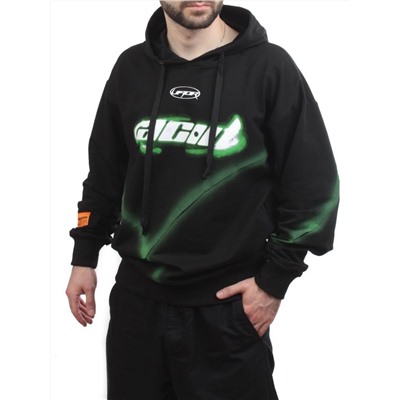 2652 BLACK/GREEN Толстовка мужская (75% хлопок, 20% полиэстер, 5% спандекс)