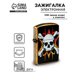 Зажигалка электронная «Череп в огне», металлическая, дуговая, от USB