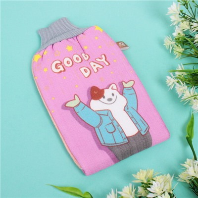 Мочалка-варежка для тела "Ultramarine - Good Day", цвет розовый, 15*22см, Zip пакет