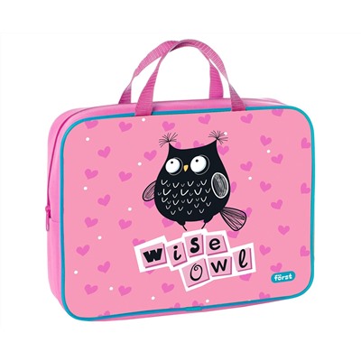 Папка текстильная с ручками 1 отделение, А4 Först "Black owl", 350*265*80мм, текстиль, на молнии