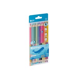 Карандаши 12шт 24цв Berlingo "SuperSoft. Pastel" шестигран,двусторонние,заточ,европод