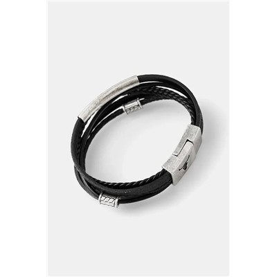 Bransoletka skórzana męska z kamieniem naturalnym  kolor czarny