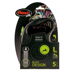Рулетка Flexi Black Design L (до 50 кг) 5 м лента, черный/зеленый
