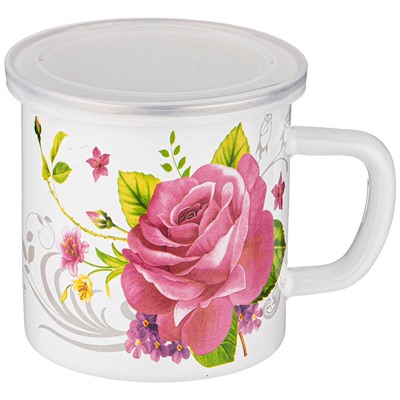 КРУЖКА ЭМАЛИРОВАННАЯ С ПЛАСТИК.КРЫШКОЙ СЕРИЯ "ПЛЕНИТЕЛЬНАЯ РОЗА" 650 МЛ, 10*10 СМ