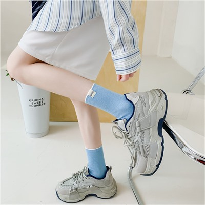 Brand summer heel sticker, cotton knee socks, English, mid-length