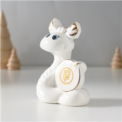 Фигурка керамика «Белая змейка с бантиком, с монеткой $», с золотом, 3×7.5×9.3 см