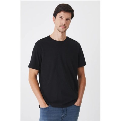 T-shirt bawełniany męski gładki kolor czarny