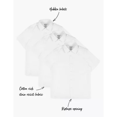 3pk Boys' Easy Dressing Easy Iron School Shirts (3-18 Yrs)