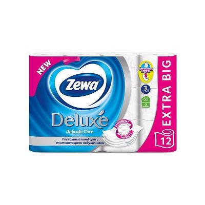 Туалетная бумага трёхслойная Белая с тиснением Deluxe, Zewa 12 рулонов
