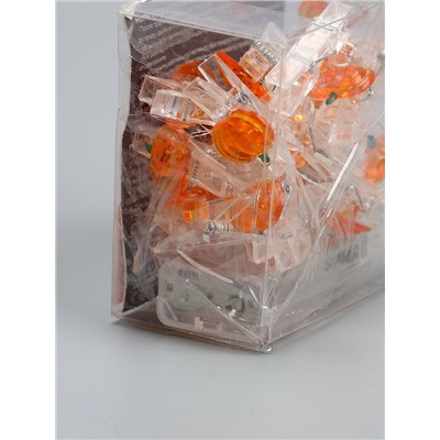 УЦЕНКА НИТЬ ROSA DECOR "Прищепки тыква", LED-20-3V, ААх2 (не в компл.), фиксинг, Т/БЕЛЫЙ
