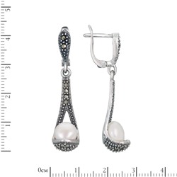 Серьги 'Секрет' с жемчугом и марказитами ТАСН.315ЖБN