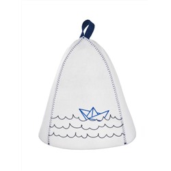 Шапка банная с принтом "Кораблик", войлок белый синтетический