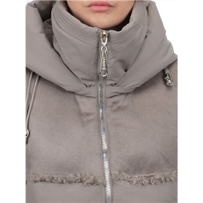 23-636 GRAY/BEIGE Пальто зимнее женское (холлоффайбер 150 гр., искусственная дубленка)