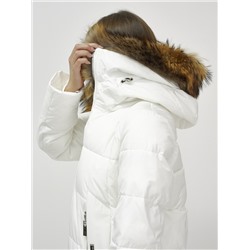Куртка женская зимняя с мехом енот премиум класса белого цвета 381Bl