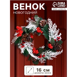 Венок новогодний d=16 см «Зимнее волшебство» декор веточки и шишки