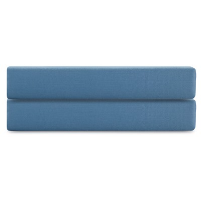 Простыня на резинке из премиального сатина джинсово-синего цвета из коллекции Essential, 200х200х30