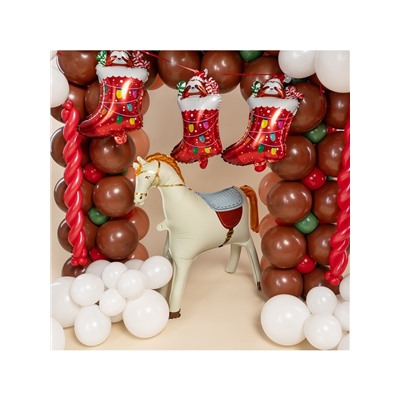 Воздушный шар фольгированный 3D 35" «Лошадка», кремовый, сатин
