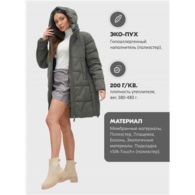 Куртка зимняя женская классическая с капюшоном темно-серого цвета 7671TC