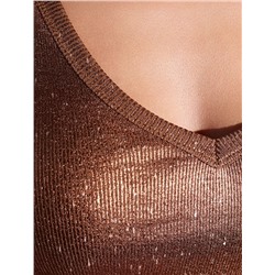 Футболка облегающая из хлопка в рубчик с V вырезом и матовым покрытием металлик