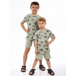 Детская пижама с шортами "Семья" / Шалфей