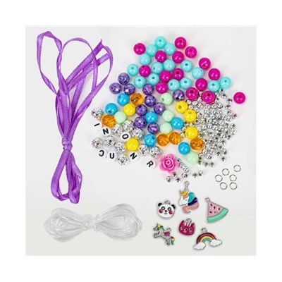 Набор BEADS SET для творчества ЕДИНОРОГИ, 150 бусин, 6 метал. шармов, резинка, BRAUBERG KIDS, 664699