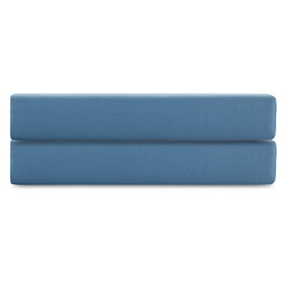 Простыня на резинке из премиального сатина джинсово-синего цвета из коллекции Essential,  160х200х30