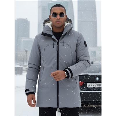Парка зимняя мужская с капюшоном серого цвета 9533-1Sr