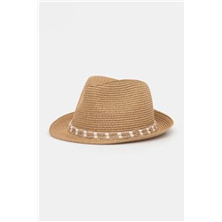 Kapelusz męski z ozdobną aplikacją kolor beżowy