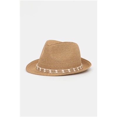 Kapelusz męski z ozdobną aplikacją kolor beżowy