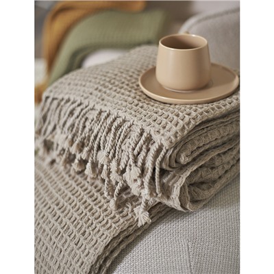 Плед из шерсти бежево-серого цвета из коллекции Essential, 130х180 см