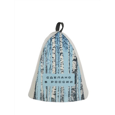 Шапка банная с принтом "Берёзки и небо", войлок белый