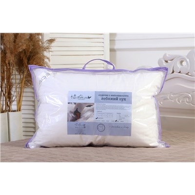 Подушка "Лебяжий пух" страйп-сатин  леб.пух, атл.кант,отстрочка,лента,сумка(Н)